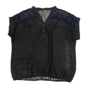The Limited Womens Size Medium black sheer v neck blouse with lace detail 433B2